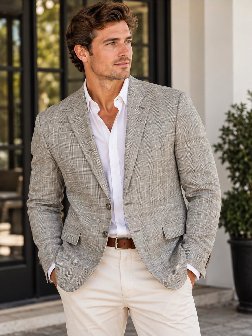 NWOT Lauren Ralph Lauren 50R Glen Plaid 100% Linen Blazer Jacket Sport Coat